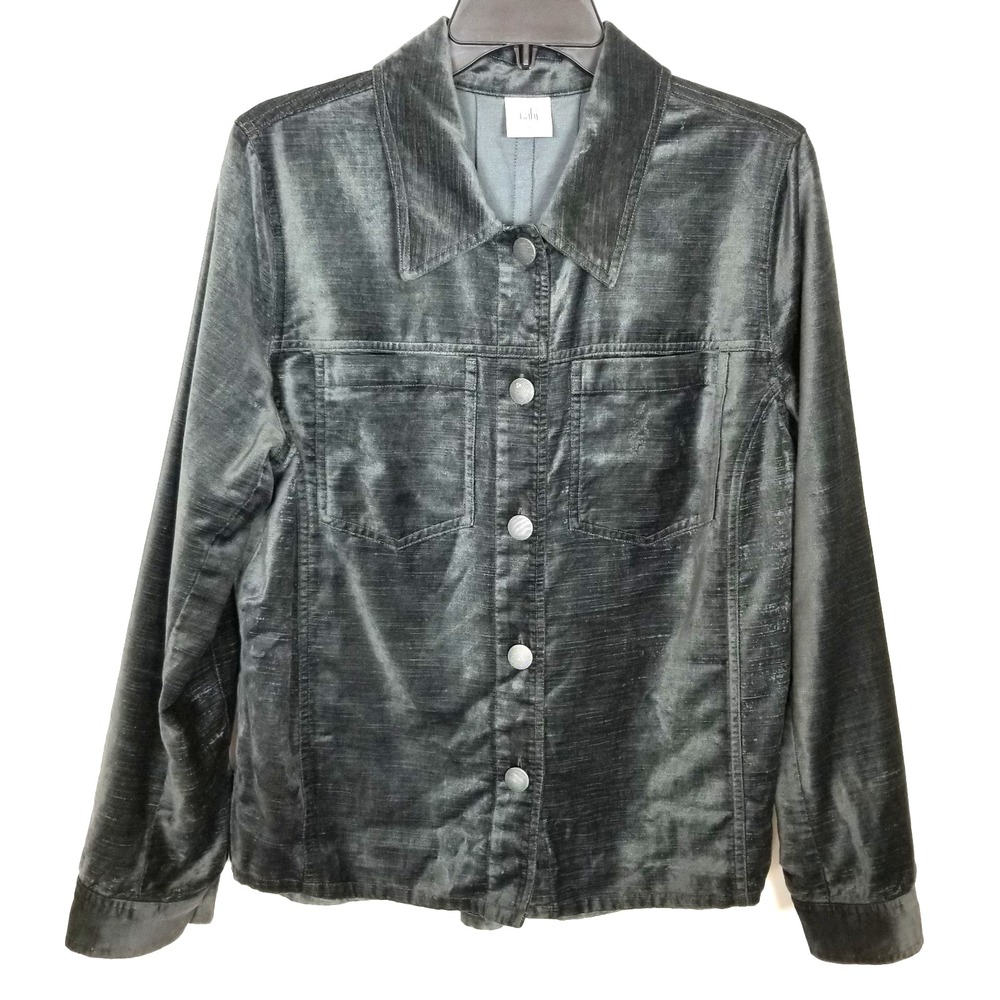 Cabi  Women Tuesday Topper Velvet Shirt Jacket Sz‎ M Gray Button Up City Modern